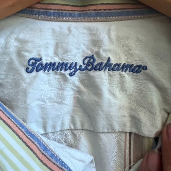 Tommy Bahama Men's Long Sleeve Button Up 100% Silk Shirt Lg Strip Blue Vacation - Picture 3 of 9